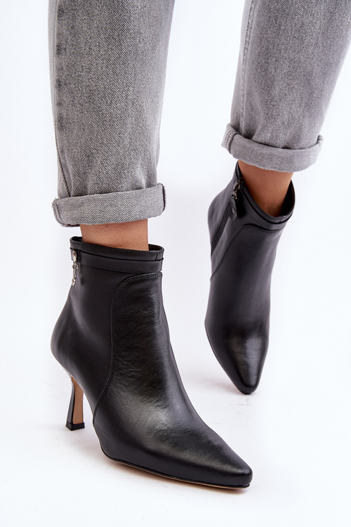 Чоботи жіночі шкіряні на шпильці Maciejka 06301-01 Чорні