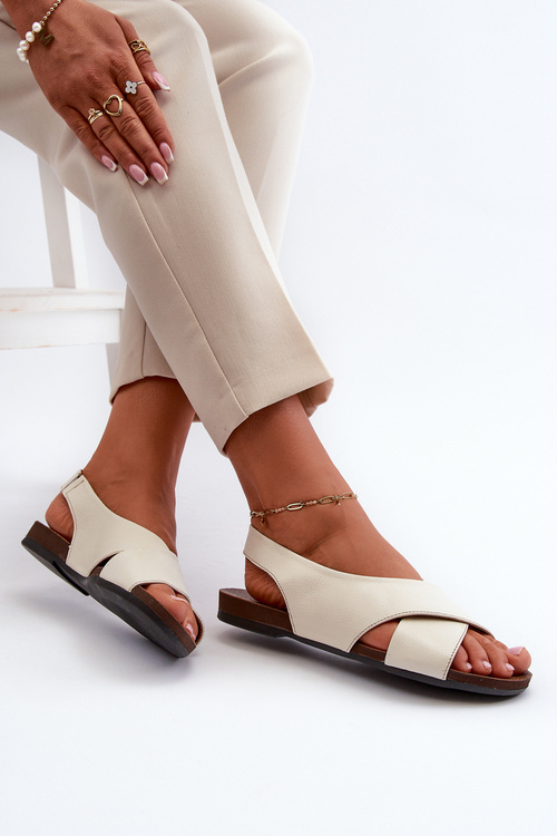 Світло-бежеві жіночі шкіряні босоніжки Zazoo 40407