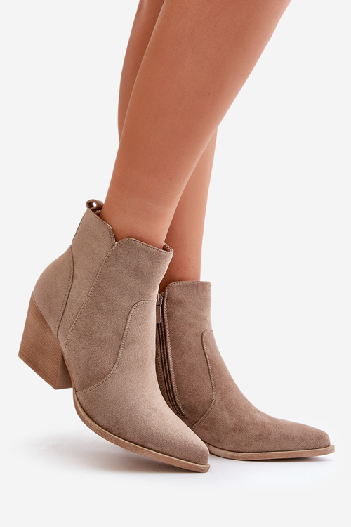 Утеплені ковбойські чоботи еко замша на блискавці темно-бежевого кольору Virtris