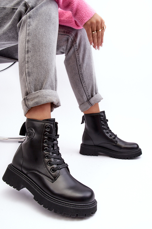 Шкіряні черевики на шнурівці Чорні Big Star MM274375