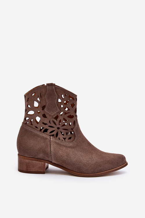 Ковбойські ботильйони на шнурівці на низькому замшевому каблуці Zazoo 3404 Beige