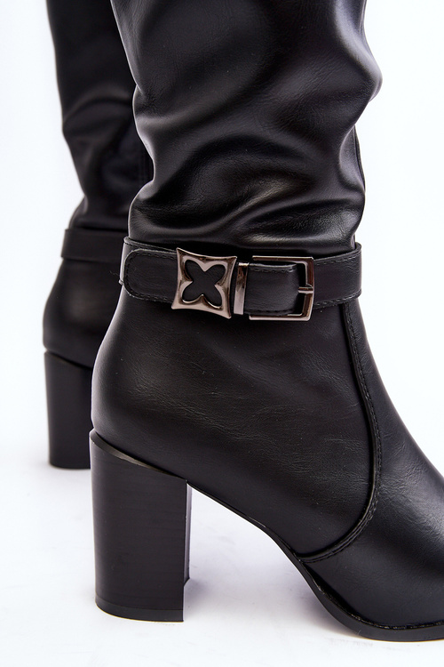 Жіночі чоботи з пряжкою та штучним хутром чорного кольору Sendilia