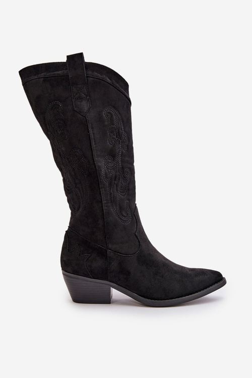 Жіночі ковбойські чоботи на низькому каблуці з чорної екозамші Ligelia