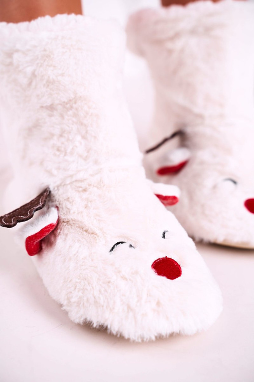 Різдвяні утеплені тапочки з білим оленем Рудольфом