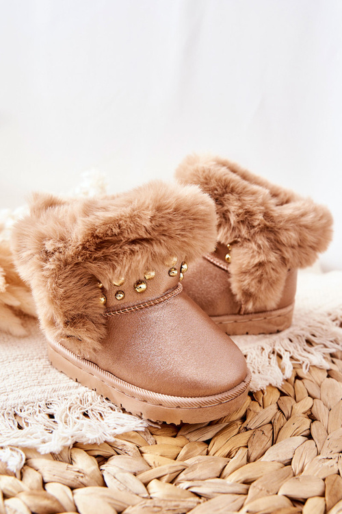 Дитячі снігові черевики утеплені хутром кольору шампанського Bonni