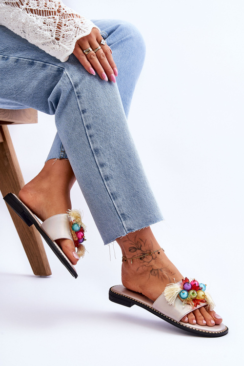 Тапочки з декоративними намистинами S.Barski KV-2775-47 Голі