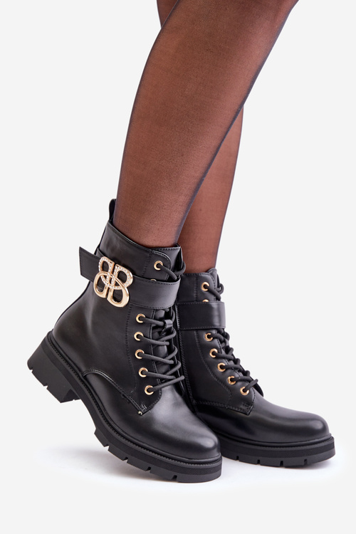 Чоботи жіночі утеплені з золотим декором Black Nealithra