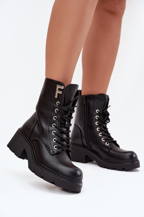 Жіночі ботінки Workery на блоковому каблуці утеплені з літерою F чорні Lurina