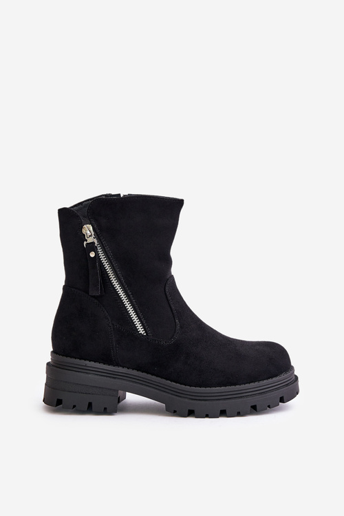 Ботильйони з теплою підкладкою на плоскому каблуці з еко замші Reloma Black