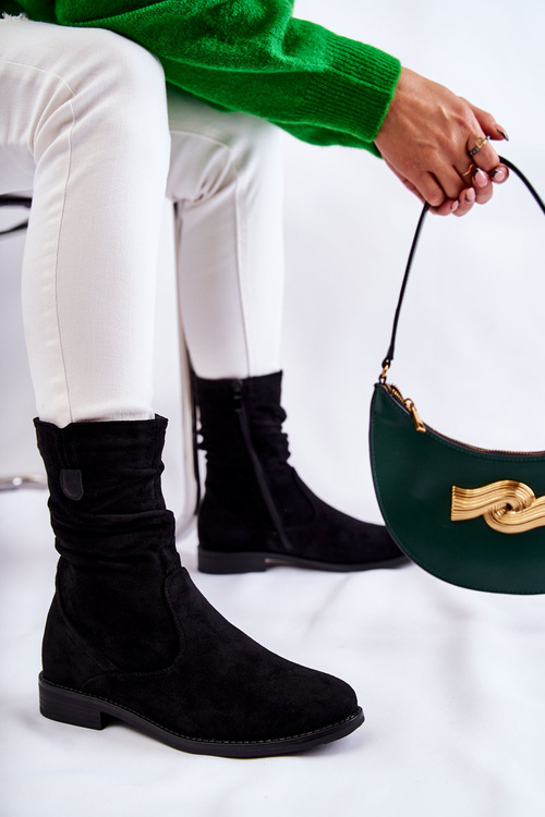 Жіночі гофровані замшеві чоботи Black Joanne