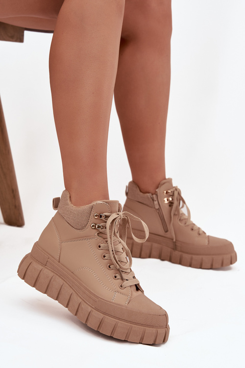 Жіночі утеплені ботфорти трапер на платформі Camel Carenna