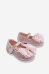 Дитячі балерини з бантиком і блискітками на липучці Сріблясто-рожеві Elisa