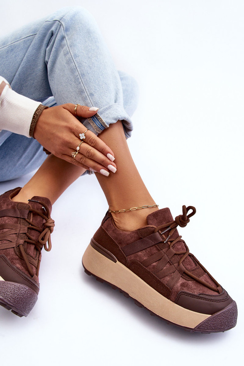 Жіноче замшеве спортивне взуття на платформі коричневого кольору Rohan