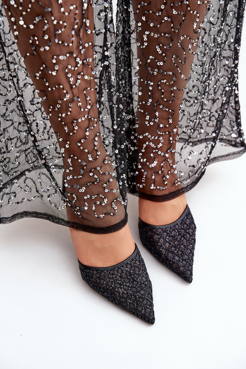 Туфлі З Відкритою П'ятою Декоровані Блискітками Чорні Berilae