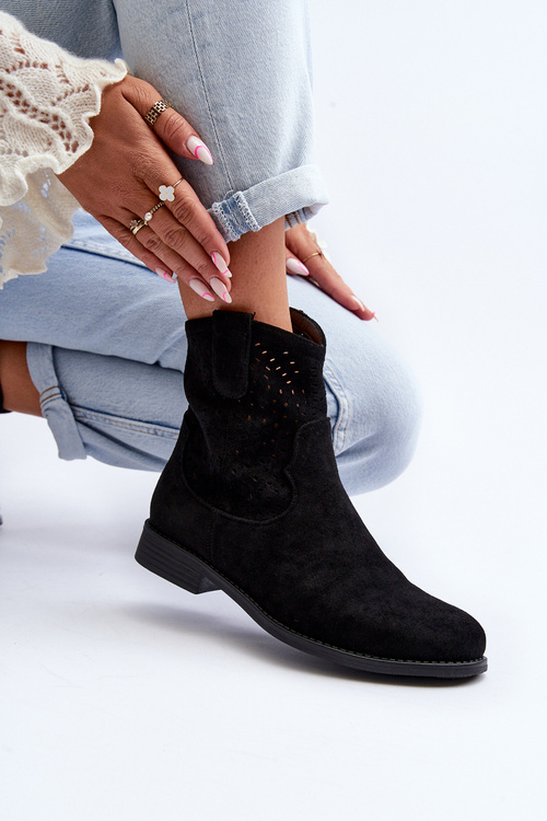 S.Barski HY66-135 Жіночі чорні чоботи з вирізом на плоскій підошві