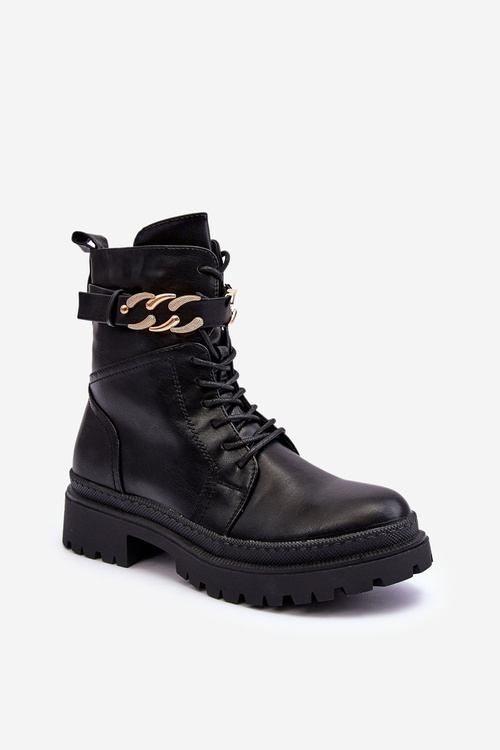 Шкіряні робочі черевики з декоративним поясом Black Enili