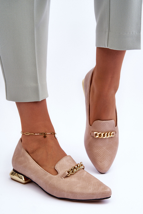 Шкіряні балетки з ланцюжком бежеві Lanez