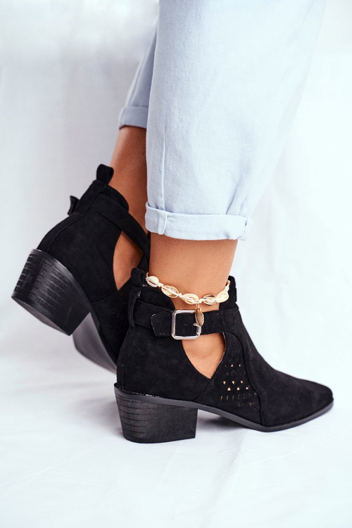 Чорні замшеві чоботи на підборах з пряжкою Esen