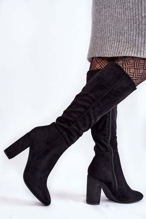 Теплі замшеві чоботи на підборах Чорні Obsessive