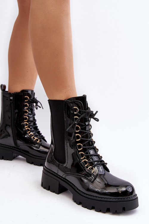 Лаковані жіночі робочі черевики чорного кольору Charmea