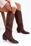 Еко замшеві чоботи ковбойки жіночі на підборах шоколадні Jenaya