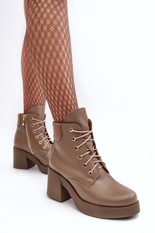 Шкіряні жіночі ботильйони на підборах темно-бежеві Lemar Leocera