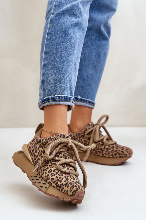 Жіночі замшеві кросівки на платформі з товстою шнурівкою з леопардовим принтом Artiker 55C0135 Коричневі