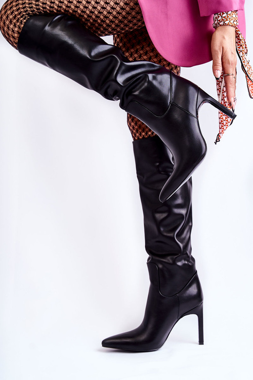 Шкіряні Чоботи На Шпильці Чорні Rissa