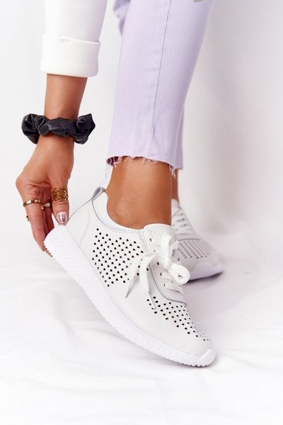 Ажурне шкіряне спортивне взуття S.Barski білі