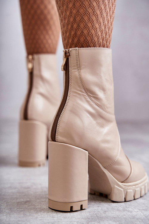 Шкіряні Чоботи На Високому Каблуці Бежеві Elia