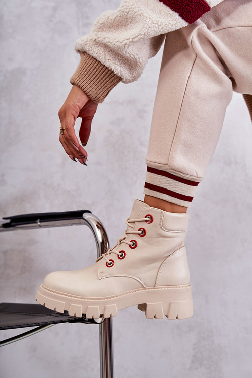 Шкіряні черевики робочі на блискавці бежеві Messa