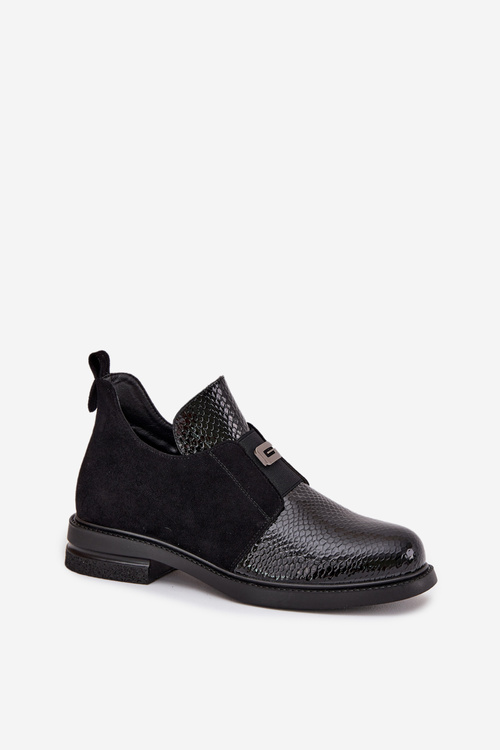 Лаковані низькі жіночі чоботи на підборах з обігрівом Vinceza 58560 чорні