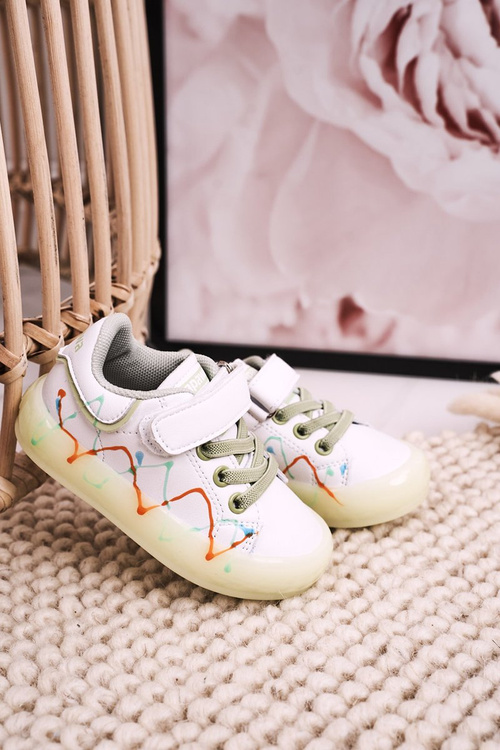 Дитяче спортивне взуття на світлодіодній підошві Біло-зелений Диско