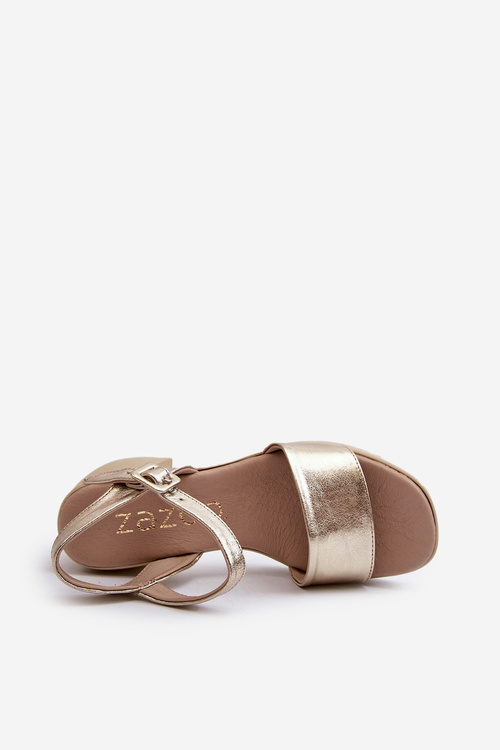 Золоті жіночі шкіряні босоніжки на каблуці Zazoo 40386