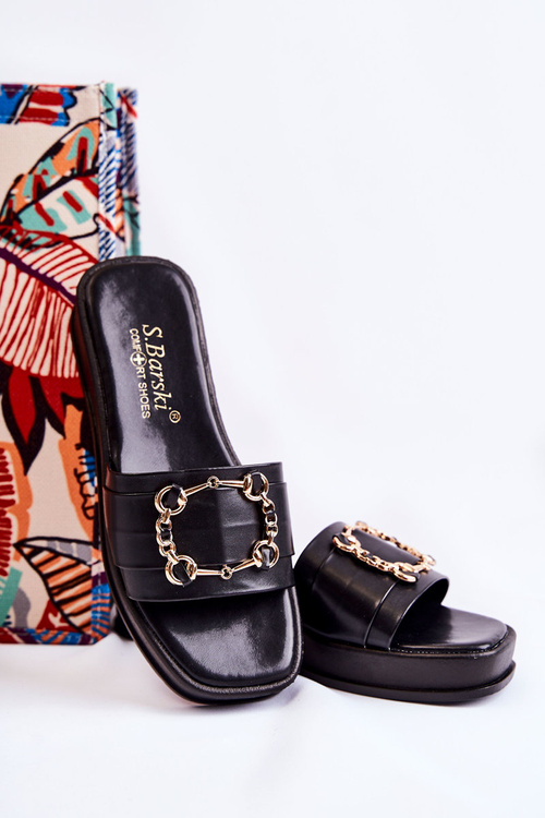 Жіночі модні шкіряні тапочки чорного кольору Adaline