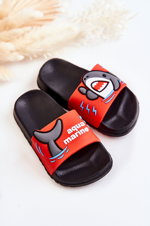 Світлі дитячі тапочки червоно-чорні Sharky