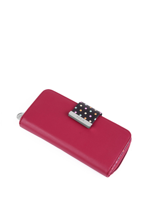 Жіночий великий гаманець на блискавці в крапки кольору фуксії Lunelly