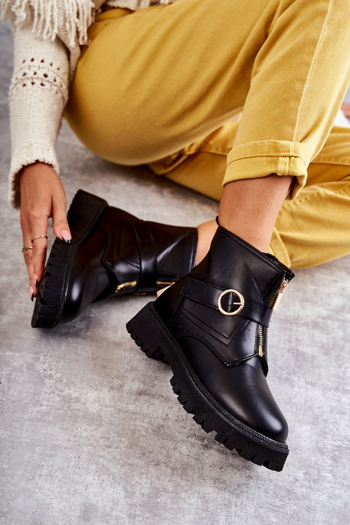 Шкіряні теплі черевики на блискавці Чорні Verina