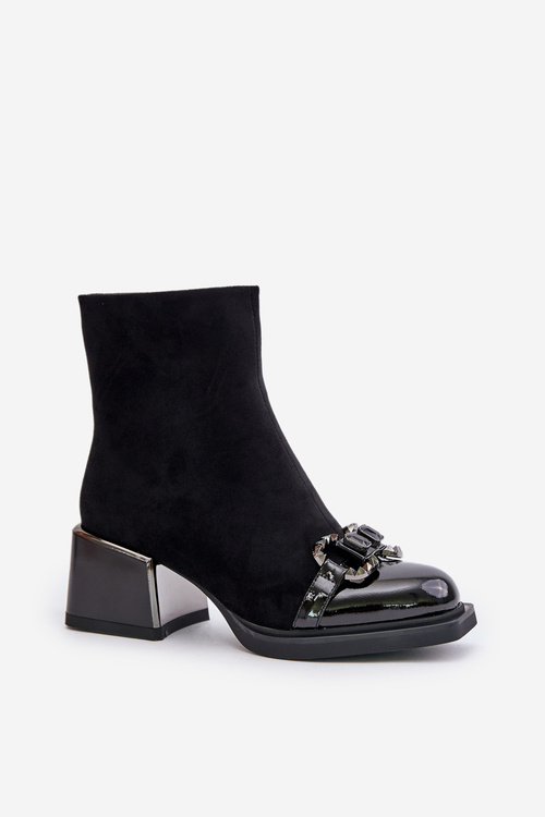 Елегантні жіночі ботильйони з декором на підборах чорні MR880-127