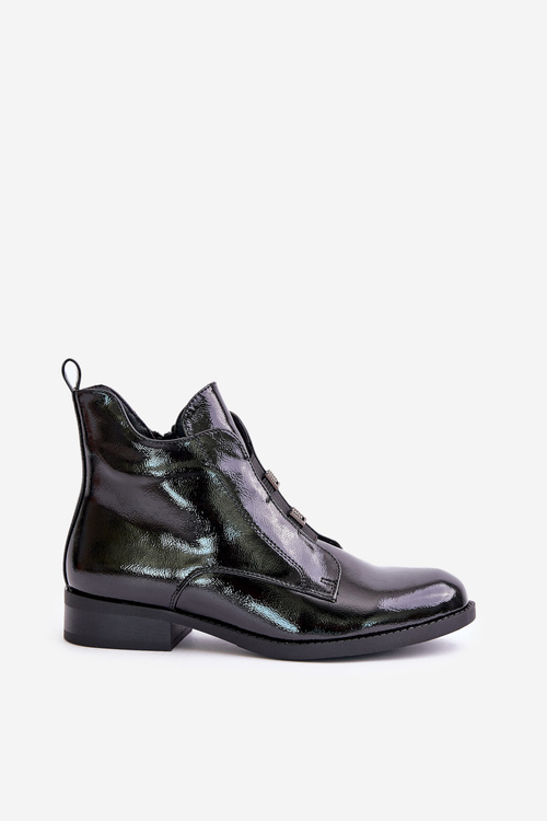 Лаковані ботильйони з блискавкою, утепленою плоскою підборою S.Barski HY42-717 Чорний