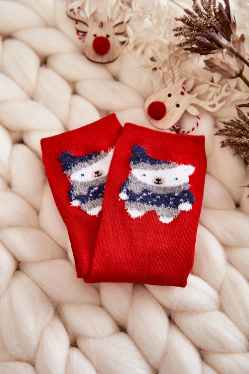 Молодіжні Гладкі Шкарпетки З Ведмедиком Червоні