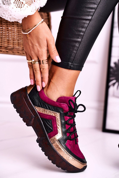 Жіночі кросівки броги шкіряні Maciejka бордові 04731-23