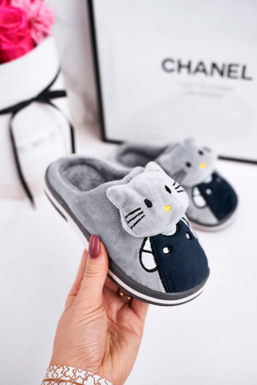 Дитячі утеплені домашні тапочки Grey Kitty