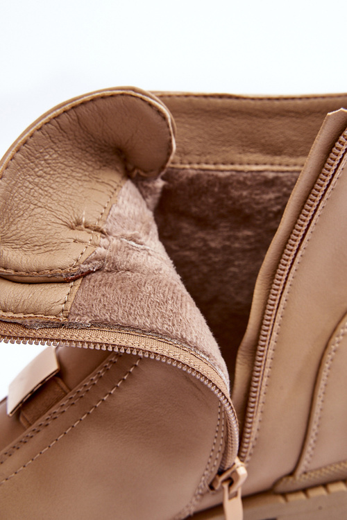 Шкіряні ботильйони на плоскому каблуці бежеві Azulenn