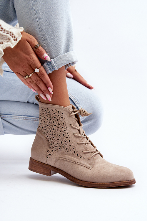 S.Barski HY66-136 Жіночі ботильйони з малюнком світло-бежеві