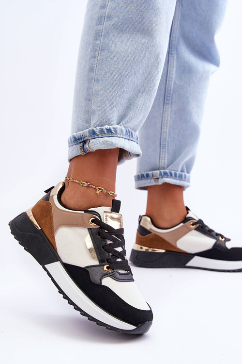 Жіноче стильне спортивне взуття бежево-чорне Katenia