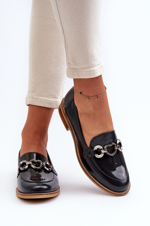 Шкіряні жіночі лаковані лофери Laura Messi 2760 Темно-синій