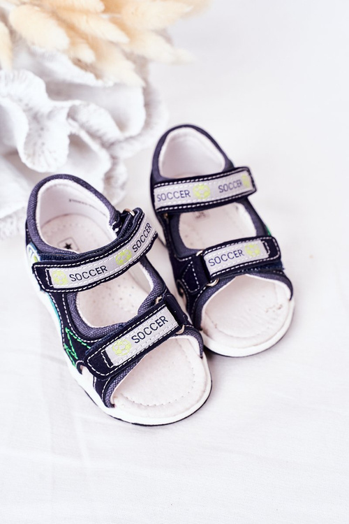 Дитячі босоніжки на липучці темно-синій футбол