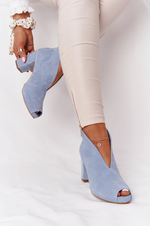 Замшеві чоботи на шпильці з вирізом Exquisite 1243 Blue