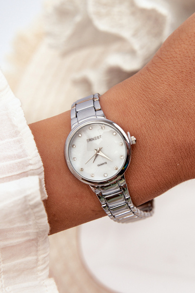 Жіночий годинник на браслеті з цирконами срібло ERNEST E87006